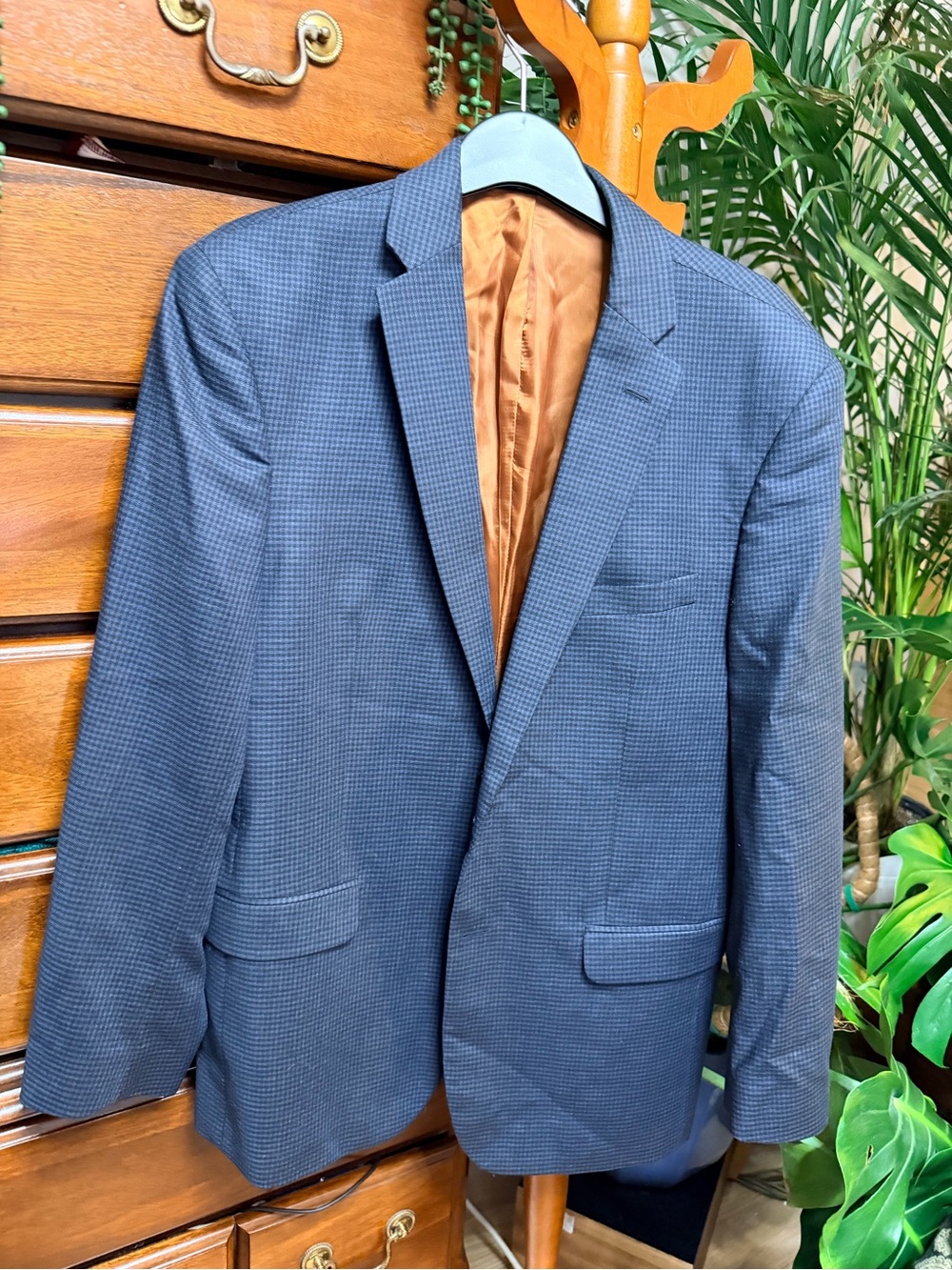 Jos. A. Bank Men's Dark Micro-Check Blazer with Burnt Orange Lining